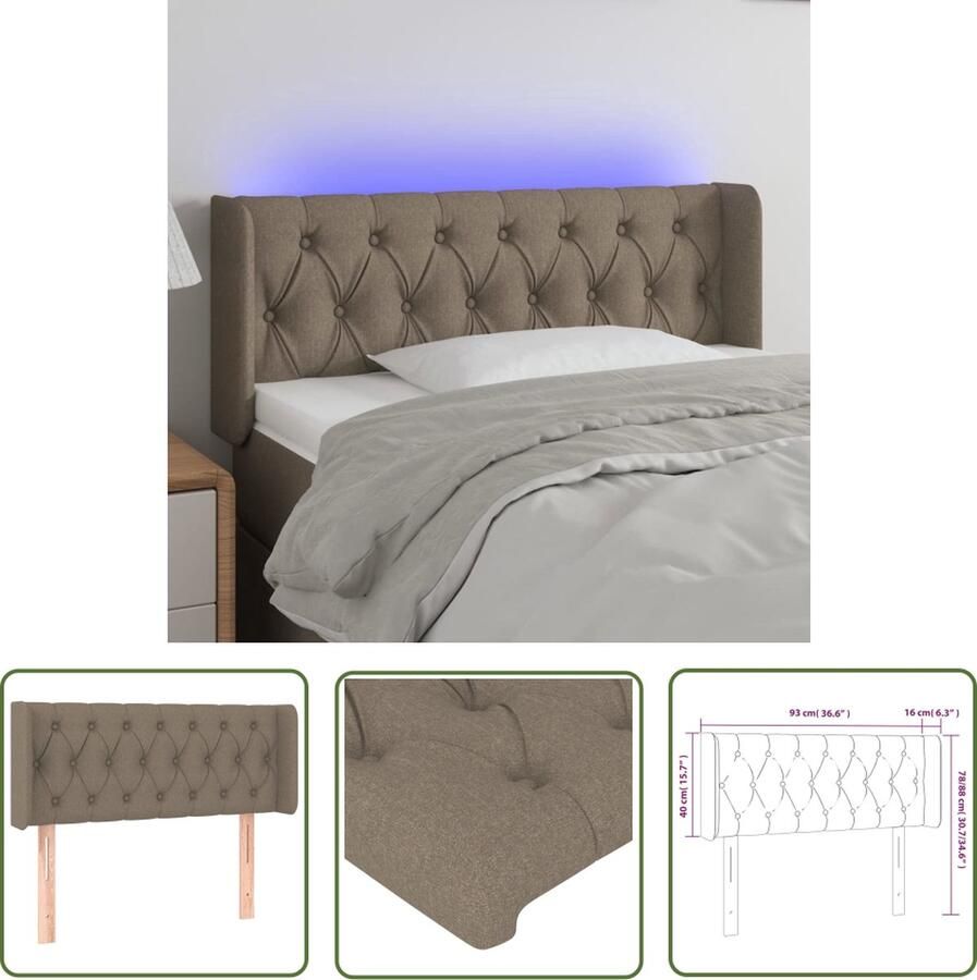 The Living Store LED Hoofdbord Klassiek Hoofdeinde 93x16x78 88cm Duurzaam materiaal Klassieke Hoofdbord Led Hoofdbord Met Lampjes Taupecouleur Hoofdbord Leeshoofd Bord - Foto 2