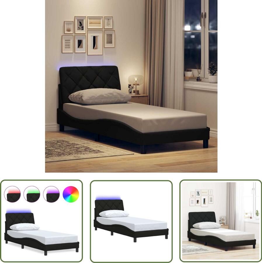 VidaXL Led Lamp Bed Frame Bedframe met LED zonder matras 90x200 cm stof zwart Slaap Kamer Tweepersoons Bed Boxspring