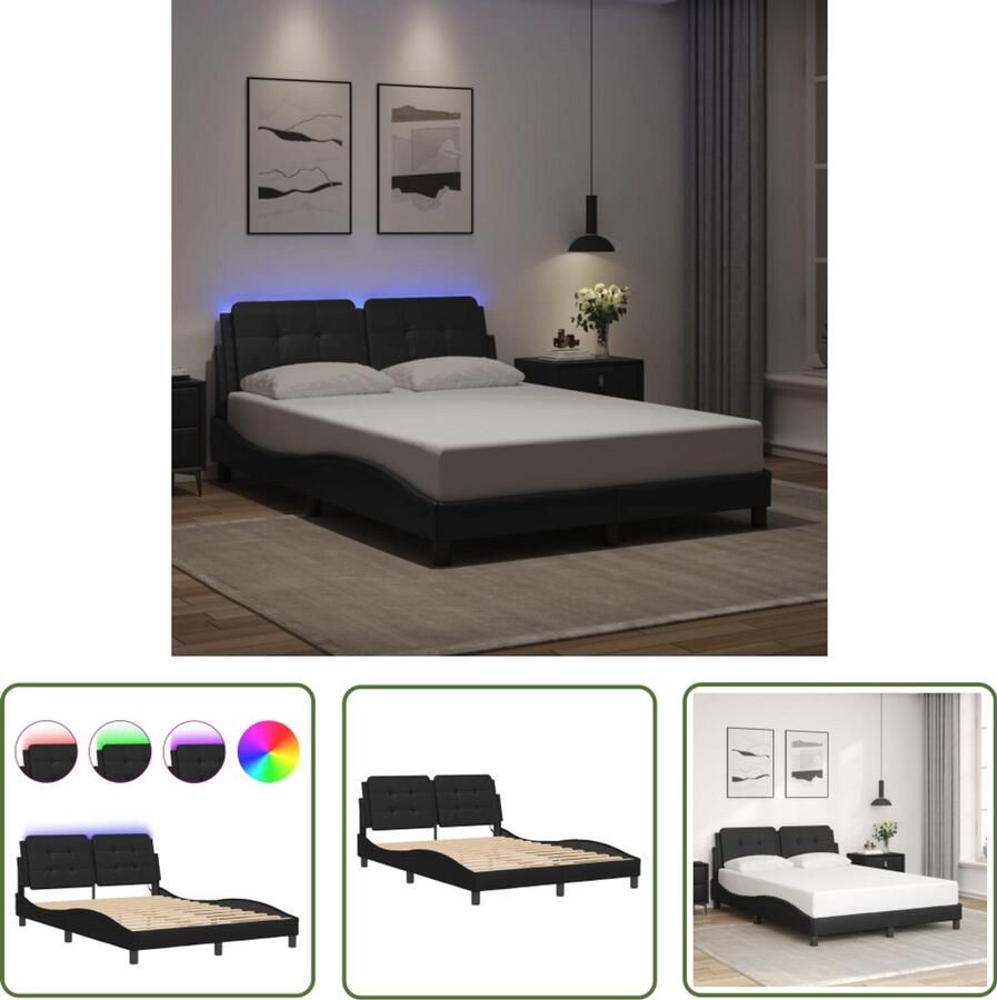 VidaXL Led Lamp Bed Frame Bedframe met LED zonder matras Zadar kunstleer zwart 120x200 cm Kunstleder Tweepersoonsbed Zwarte Bedbank