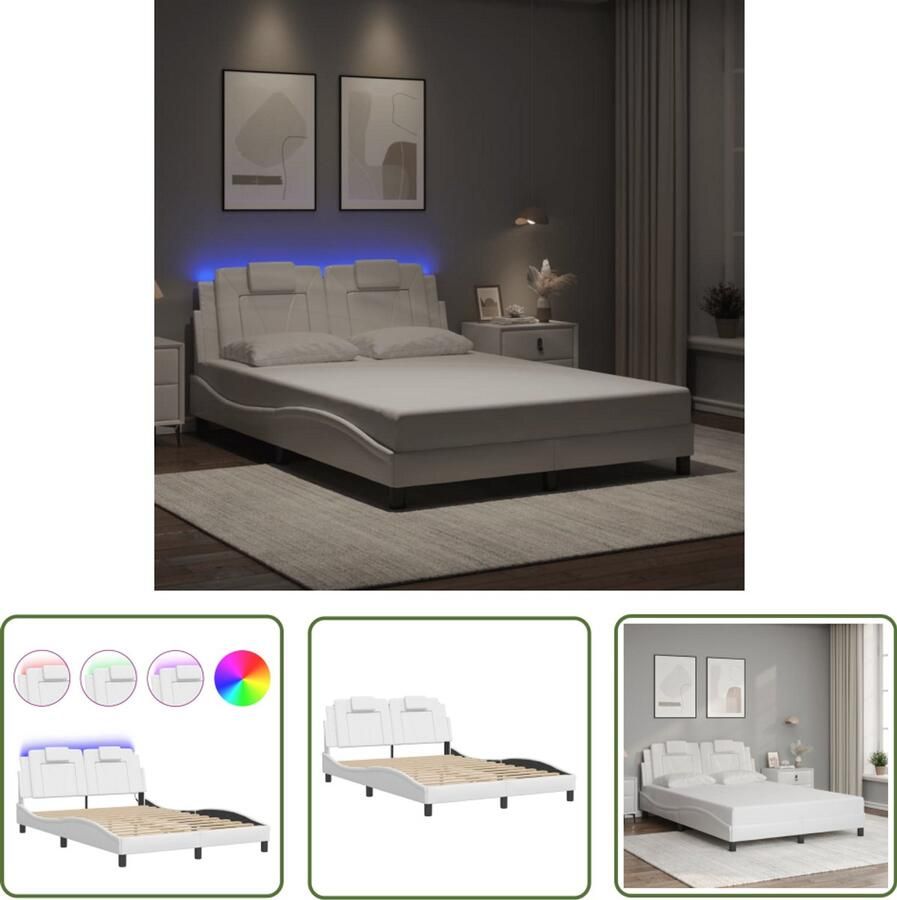 VidaXL Led Lamp Bed Frame Bedframe Viana met LED zonder matras kunstleer wit 120x200 cm Kunstleder Bed Tweepersoons Bed Slaapcomfort