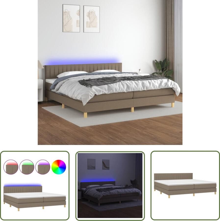 The Living Store Boxspring Bed LED-verlichting Pocketvering matras Huidvriendelijk topmatras Boxspring Bed Led Lamp Pocketed Spring Mattress Comfortabel Bed Slaapcomfort