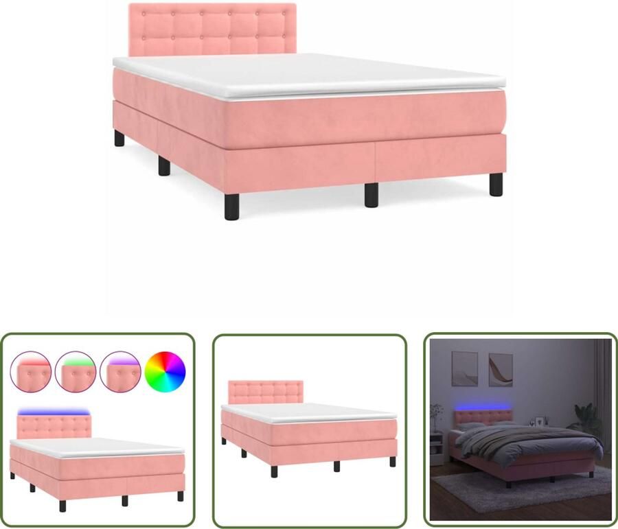 VidaXL Boxspring met matras en LED fluweel roze 120x190 cm Boxspring Led Lamp Fluweel Bed Roze Bed Tweepersoonsbed - Foto 2
