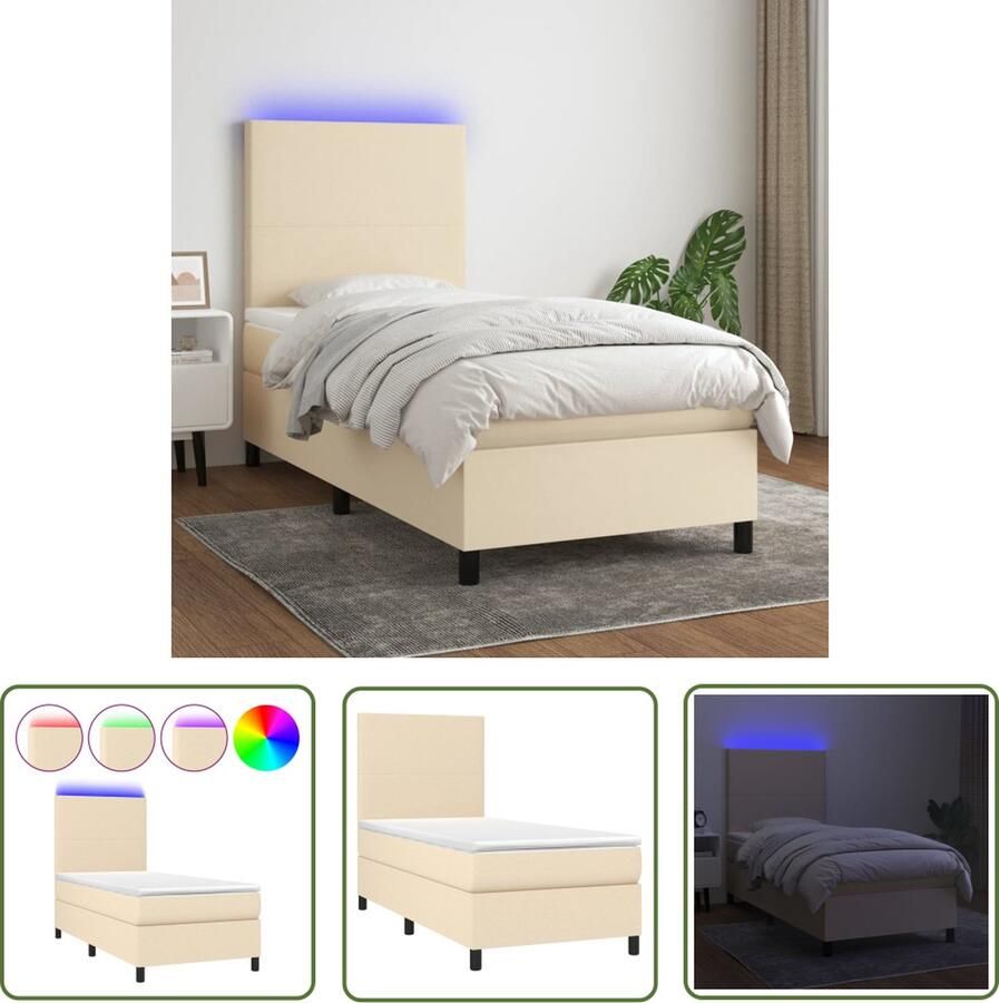 The Living Store Boxspring met matras en LED stof crèmekleurig 100x200 cm Boxspring Boxsprings Bed Slaapmeubel Boxspringbed Boxspring Bed Tweepersoonsbed Bed Met Matras Bedframe Ledikant Bed Met LED - Foto 2