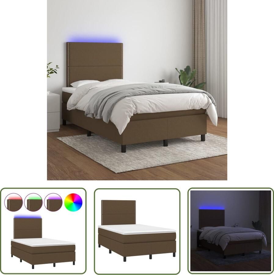 The Living Store Boxspring met matras en LED stof donkerbruin 120x200 cm Boxspring Boxsprings Bed Slaapmeubel Boxspringbed Boxspring Bed Tweepersoonsbed Bed Met Matras Bedframe Ledikant Bed Met LED - Foto 2