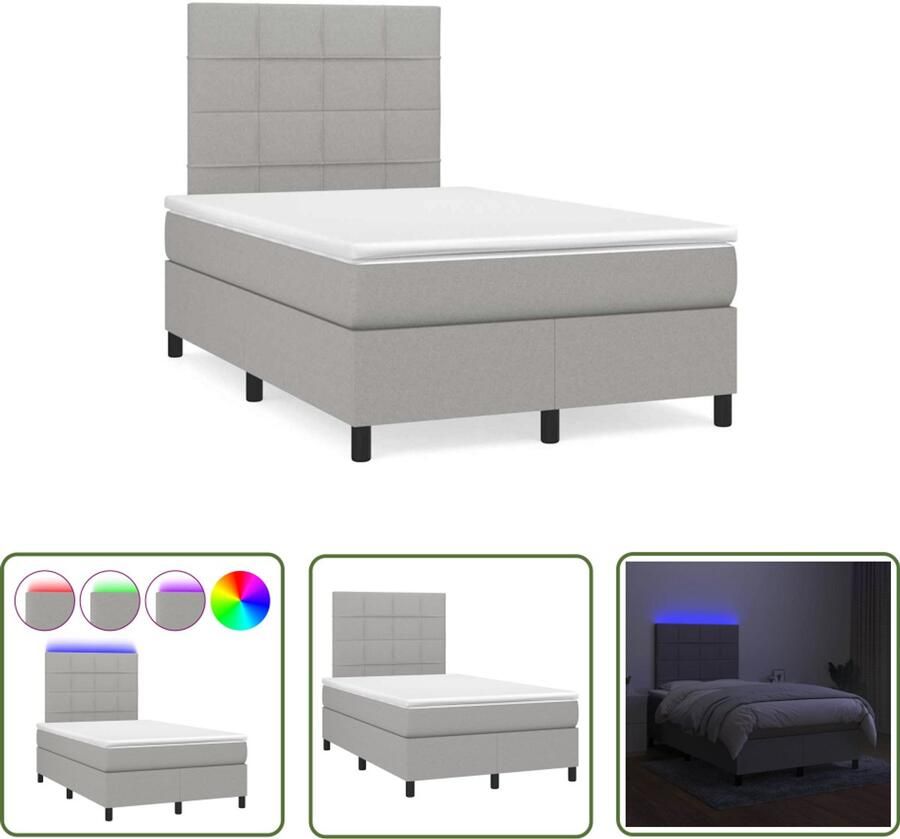 VidaXL Boxspring met matras en LED stof lichtgrijs 120x190 cm Boxspring Led Lamp Boxspring Kopen Grijs Bed Tweepersoons Bed