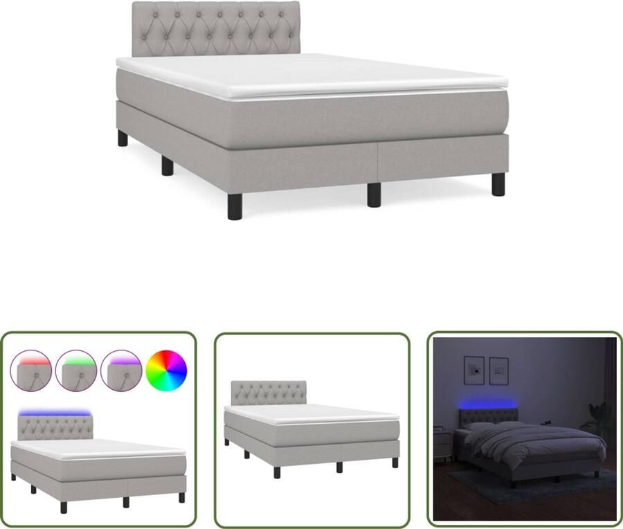 VidaXL Boxspring met matras en LED stof lichtgrijs 120x190 cm Boxspring Led Lamp Slaapcomfort Boxspring Kopen Tweepersoonsbed - Foto 2