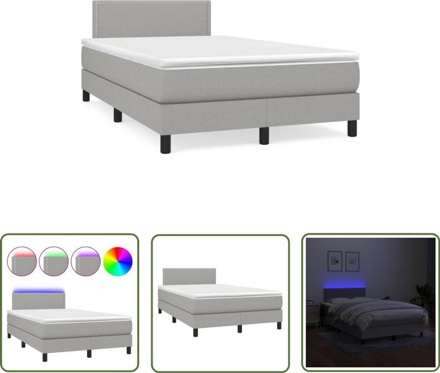 VidaXL Boxspring met matras en LED stof lichtgrijs 120x190 cm Boxspring Led Lamp Slaapcomfort Slaapkamers Matras - Foto 2
