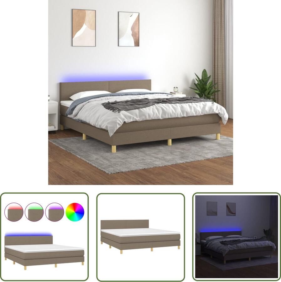 The Living Store Boxspring Pocketvering Bed 160x200 cm Met LED verlichting Boxspring Led Lamp Pocketveer Matras Tweepersoons Bed Slaapcomfort
