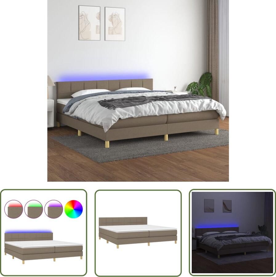 The Living Store Boxspring LED-verlichting Pocketvering matras Huidvriendelijk topmatras Taupe 203 x 200 x 78 88 cm USB Boxspring Led Lamp Pocketed Spring Mattress Topper Taupe