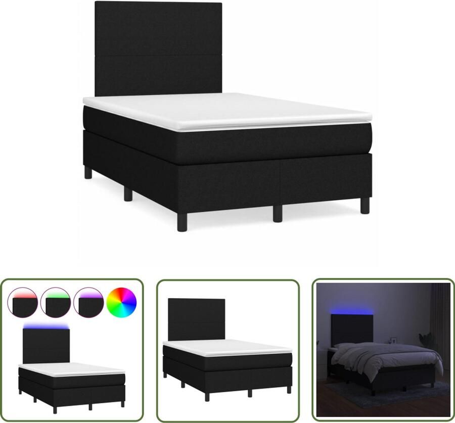 VidaXL Boxspring met matras en LED stof zwart 120x190 cm Boxspring Led Lamp Slaapcomfort Boxspring Kopen Tweepersoonsbed