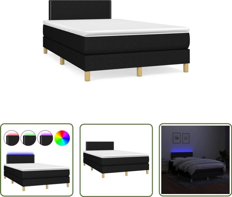 VidaXL Boxspring met matras en LED stof zwart 120x190 cm Boxspring Led Lamp Slaapcomfort Boxspring Kopen Tweepersoons Bed - Foto 2