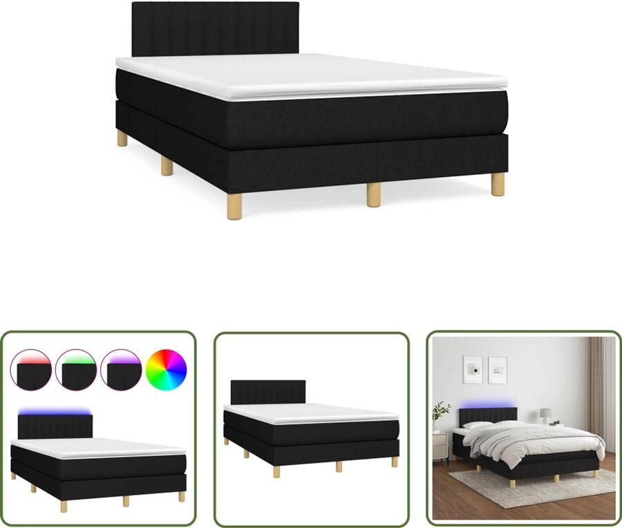 VidaXL Boxspring met matras en LED stof zwart 120x190 cm Boxspring Led Lamp Slaapcomfort Comfortabel Bed Zwarte Boxspring
