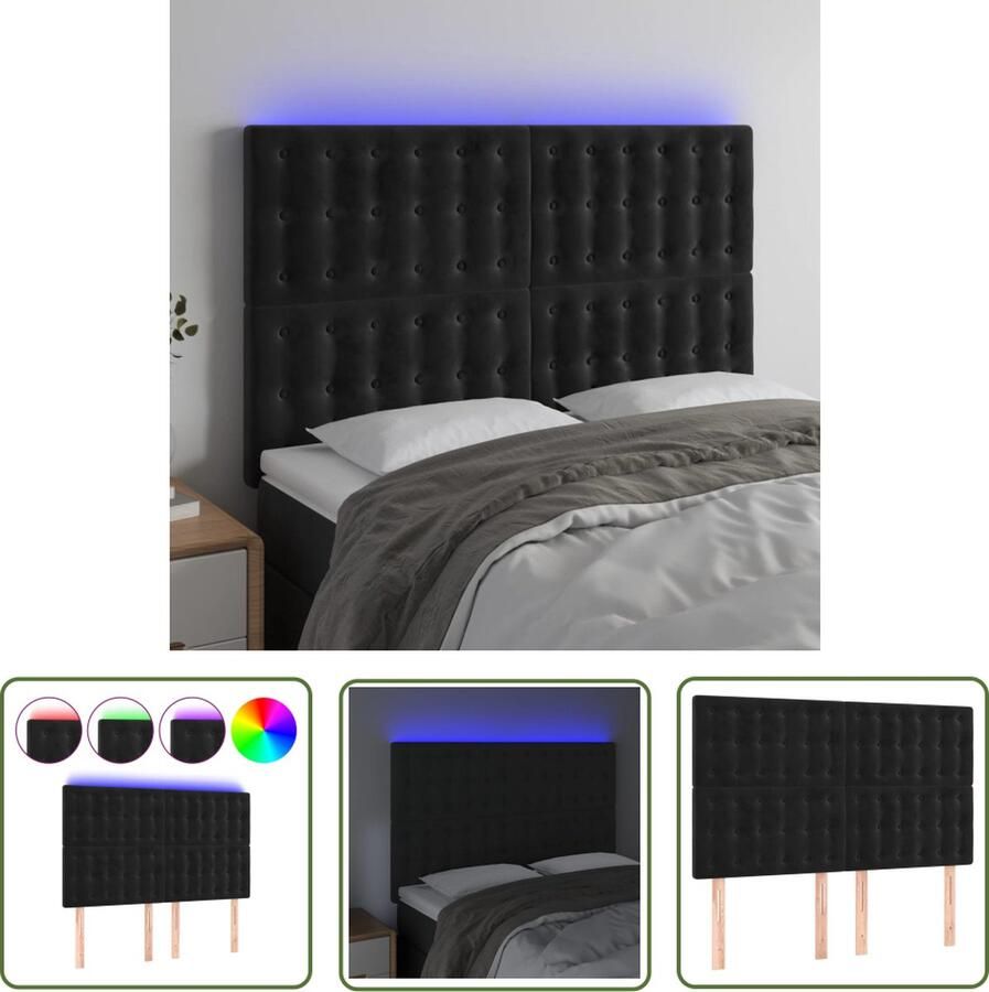 The Living Store Hoofdeinde LED Verstelbaar Bedhoofdbord 144x5x118 128 cm Zwart Fluweel Hoofdboard Led Lamp Hoofdbord Met Led Velvet Hoofdbord Zwarte Hoofdbord