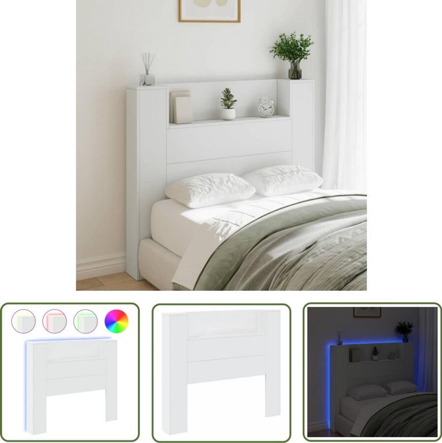 The Living Store Hoofdbordkast met LED-verlichting 120x16 5x103 5 cm wit Hoofdbord Led Lamp Hoofdkussen Bedroom Furniture Slaapkamersdecoratie