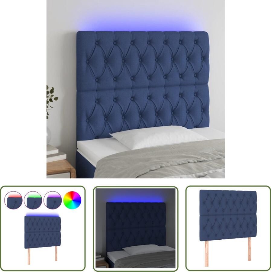 The Living Store Hoofdbord LED 90x7x118 128 cm stof blauw Hoofddekens Led Lamp Hoofdbord Slaapkamers Beddengoed