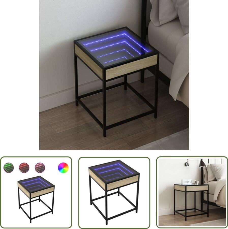 VidaXL Nachtkastje met Infinity LED 40x40x51 cm sonoma eikenkleurig Nachtkastje Led Lamp Nachtlamp Salontafel Living Room Furniture