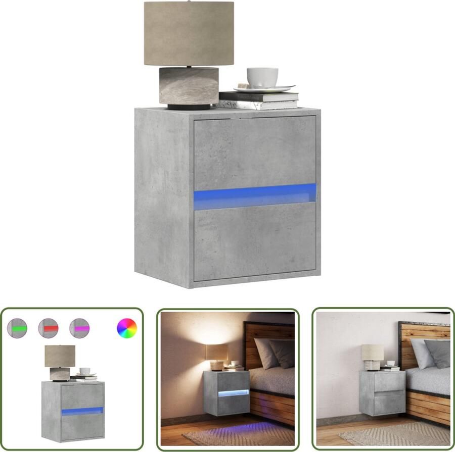 VidaXL Nachtkastje met LED's wandgemonteerd betongrijs Nachtkastje Led Lamp Wandmontage Betonnen Grijs Slaapkamers