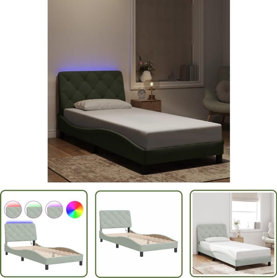 VidaXL Led Lamp Slaapcomfort Bedframe met LED zonder matras fluweel lichtgrijs 80x200 cm Fluweel Bed Tweepersoons Bed Design Bed