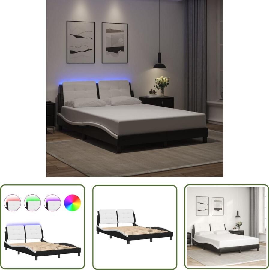 VidaXL Led Lampen Bed Frame Bedframe met LED zonder matras Zadar kunstleer zwart en wit 120x200 cm Kunstleder Bed Modern Bed Design Bed