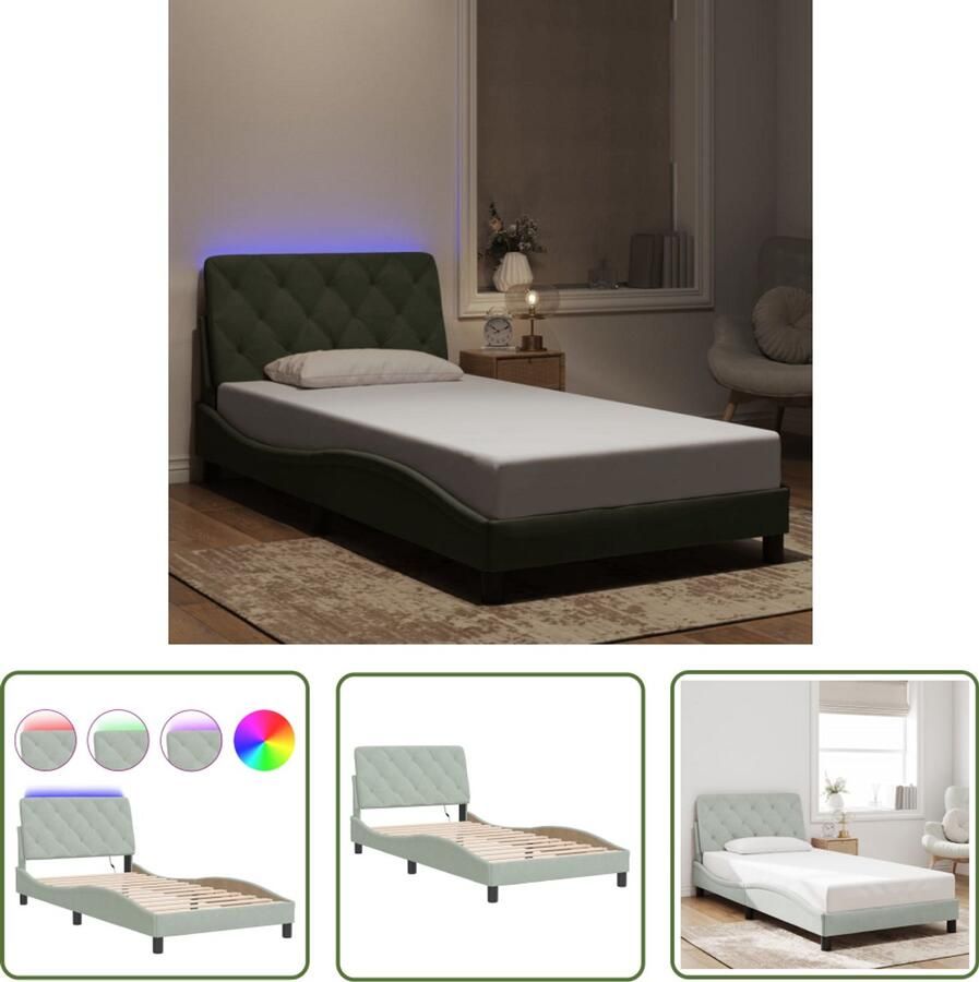 VidaXL Bedframe met LED zonder matras fluweel lichtgrijs 100x200 cm Comfortabel Bed Frame Led Lampen Fluweel Bed Grijs Bed King Size Bed