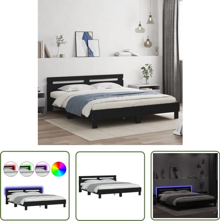 VidaXL Bedframe met hoofdeinde en LED zwart 180x200 cm Slaapcomfort Led Lampen Houten Bed Frame Zwezerg Bed King Size Bed