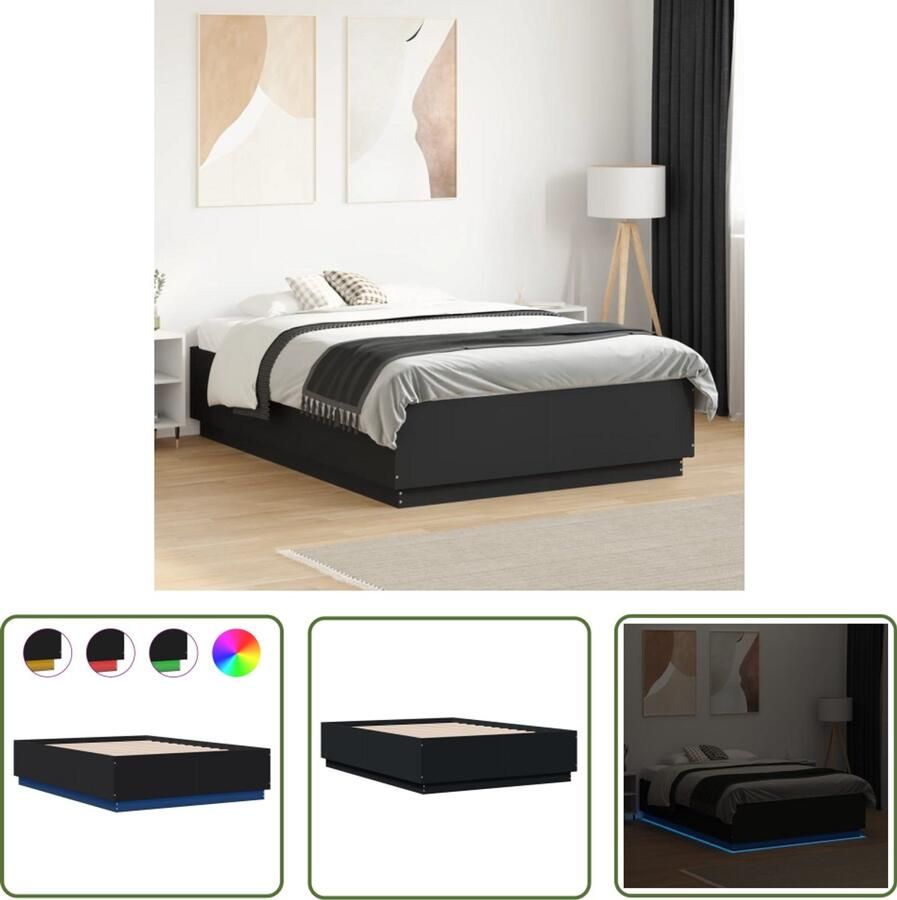 VidaXL Led Lampen Slaapcomfort Bedframe met LED-verlichting bruin eikenkleurig 120x190 cm Houten Bed Frame Tweepersoons Bed Modern Bed