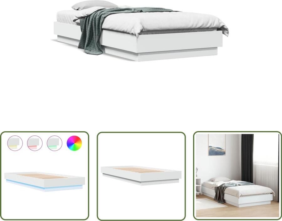 VidaXL Bedframe met LED-verlichting wit 90x200 cm Slaapcomfort Led Lampen Houten Bed Frame Tweepersoons Bed Bedroom Decoratie