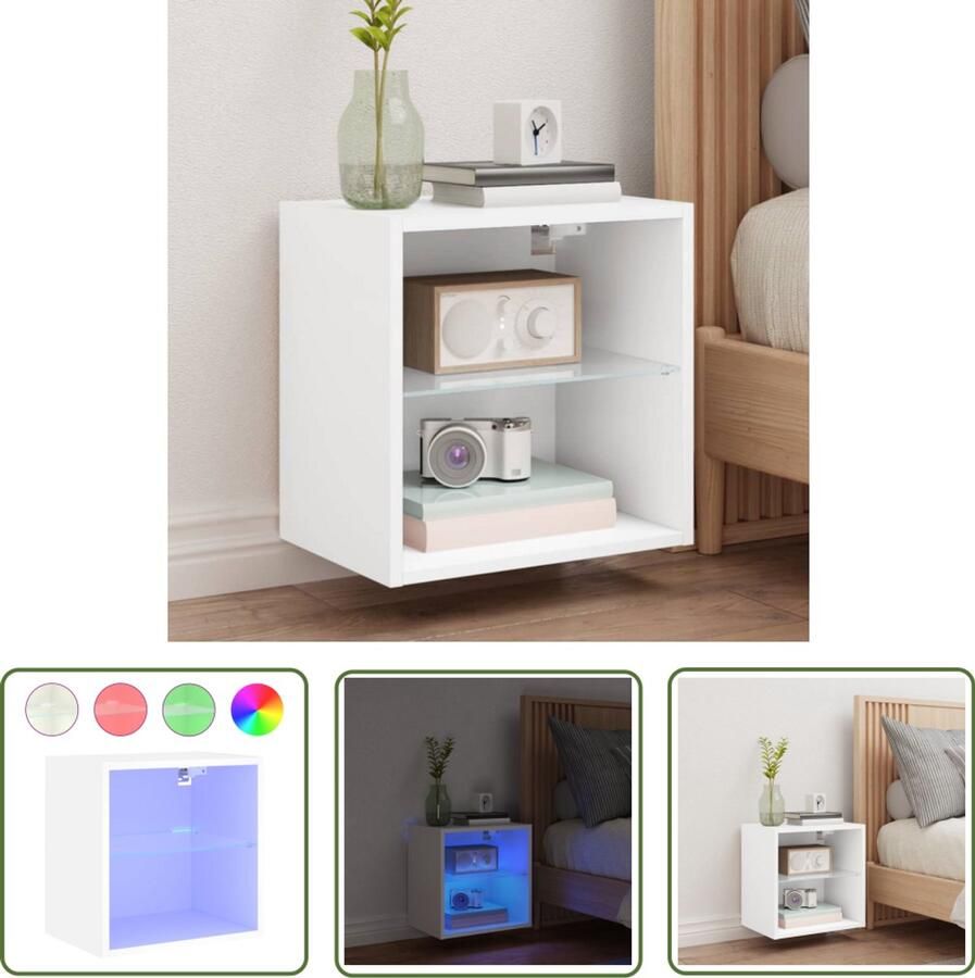 The Living Store Nachtkastje met LED's wandgemonteerd wit Nachtlamp Led Nachtlamp Wandmontage Nachtkastje Slaapkamersdecoratie