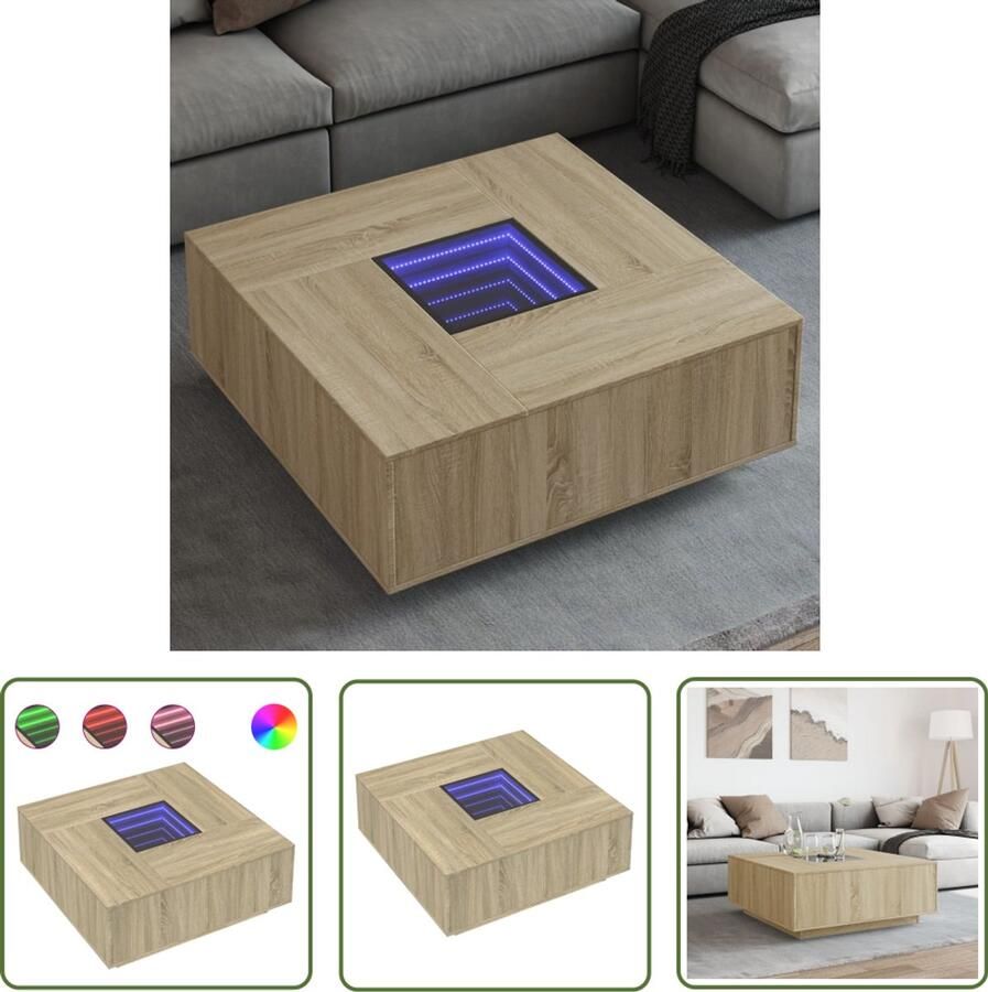 VidaXL Salontafel met Infinity LED 100x100x40 cm sonoma eikenkleurig Salontafel Led Tafellamp Infinity Mirror Hout Meubel Eiken Kleur