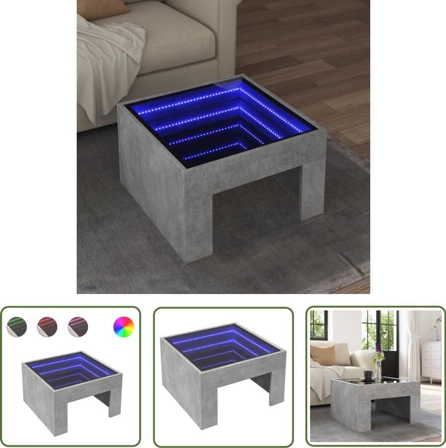 VidaXL Salontafel met Infinity LED 50x50x30 cm betongrijs Salontafel Led Tafellamp Infinity Mirror Beton Grijs Koffietafel