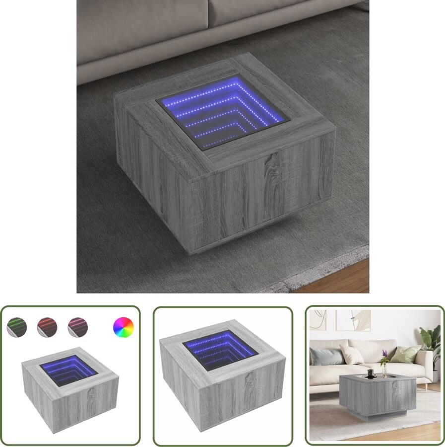 VidaXL Salontafel met LED 60x60x40 cm bewerkt hout grijs sonoma eiken Salontafel Led Tafellamp Houten Salontafel Grijze Salontafel Tv Stand