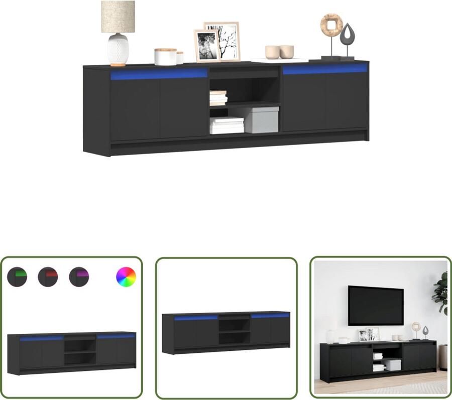 VidaXL Tv-meubel met LED 180x34x50 cm bewerkt hout zwart Tv-meubel Led Tv-meubel Houten Tv-stand Tv Kast Media Kast