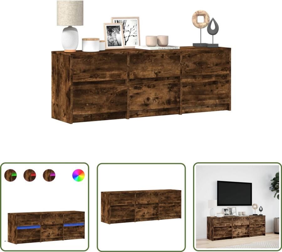 VidaXL Tv-meubel met LED 140x34x50 cm bewerkt hout gerookt eikenkleur Tv Meubel Led Tv Meubel Bewerkt Hout Roestvrij Staal Salontafel