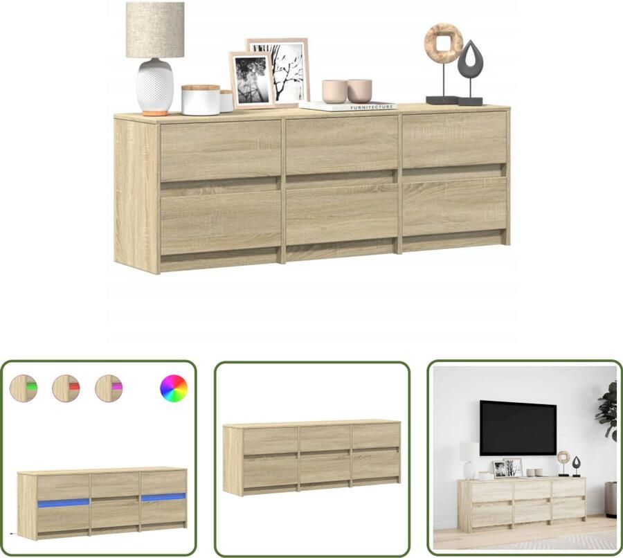 VidaXL Led Tv Meubel Tv Meubel Tv-meubel met LED 140x34x50 cm bewerkt hout sonoma eikenkleurig Salontafel Houten Tv Kast Media Kast