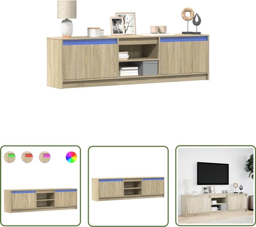 VidaXL Led Tv Meubel Tv Meubel Tv-meubel met LED 180x34x50 cm bewerkt hout sonoma eikenkleurig Houten Tv Meubel Tv Kast Salontafel