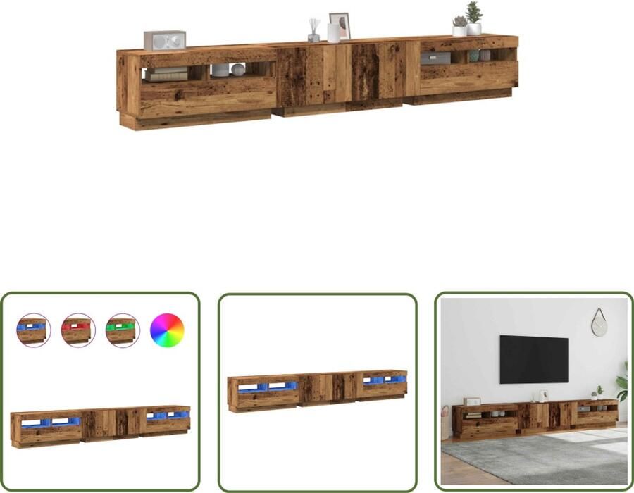 The Living Store Tv-meubel met LED 260x35x40 cm bewerkt hout oud hout Tv-meubel Led Tv-tafel Media Kast Houten Tv-kast Salon Meubilair