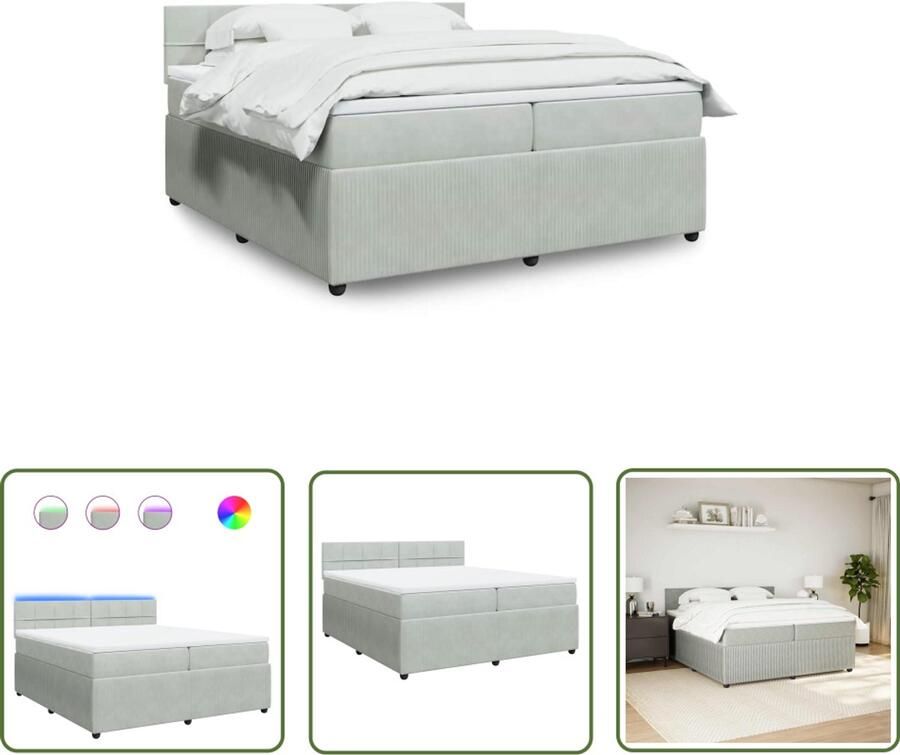 VidaXL Boxspring met matras fluweel lichtgrijs 200x200 cm Boxspring Led Verlichting Fluweel Matras Bedroom Furniture