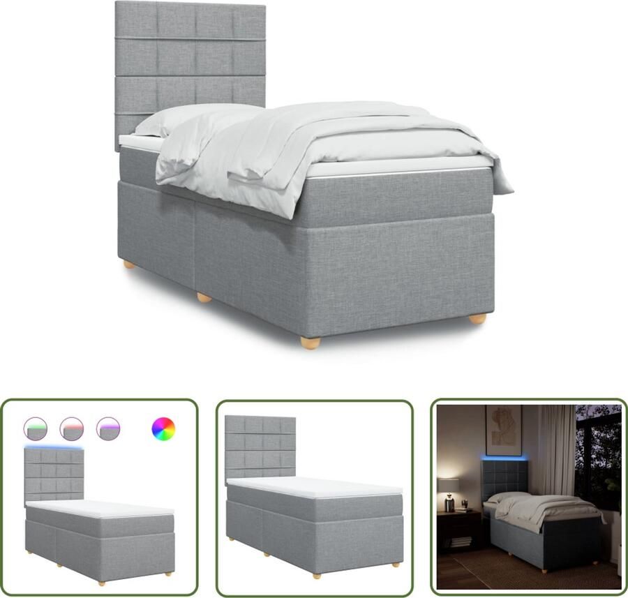 VidaXL Boxspring met matras stof lichtgrijs 80x200 cm Boxspring Led Verlichting Boxspring Bed Tweepersoons Bed Grijs Bed