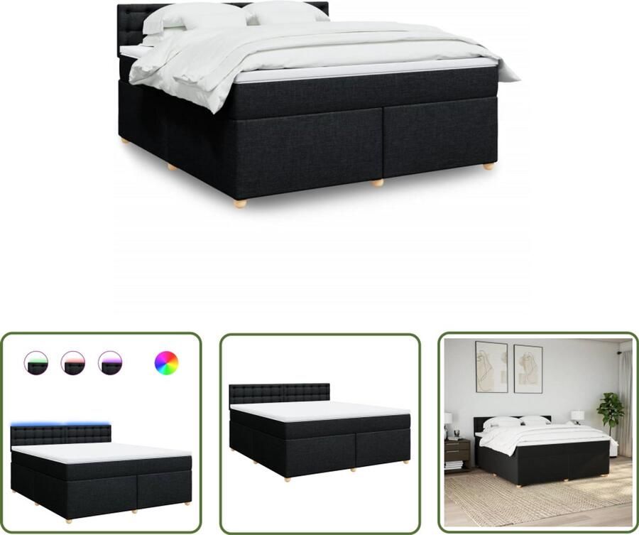 The Living Store Boxspring met matras stof zwart 180x200 cm Boxspringbed Led Verlichting Slaapkamer Meubilair Tweepersoons Bed Comfortabel Bed