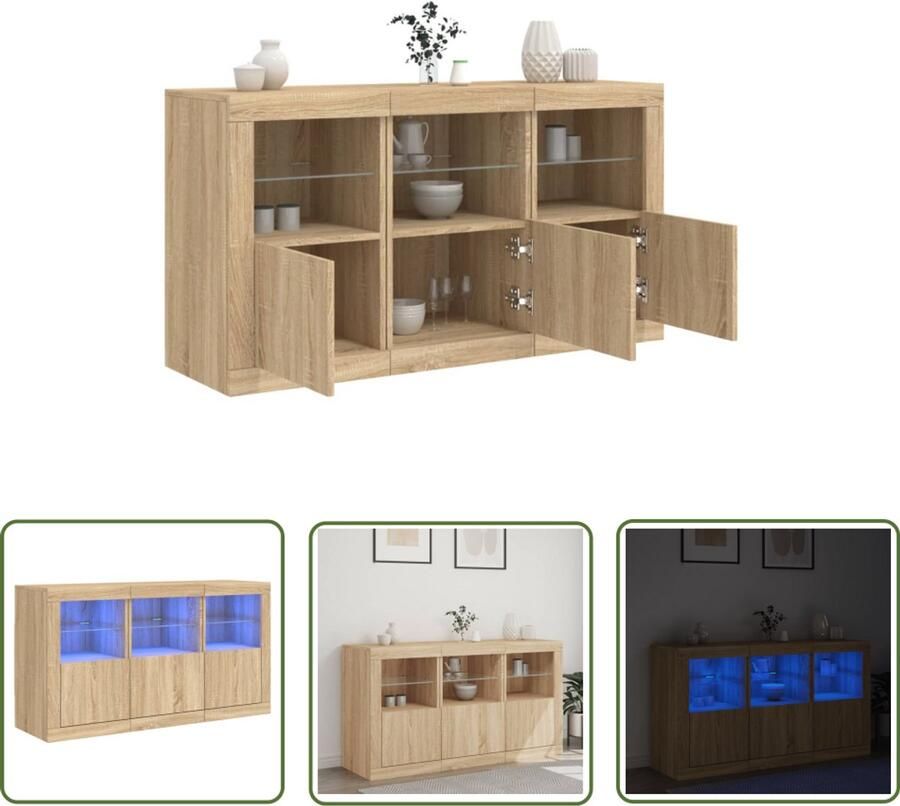 The Living Store Dressoir met LED-verlichting 123x37x67 cm sonoma eikenkleurig Dressoir Modern Dressoir Led Dressoir Rgb Led Eiken Dressoir