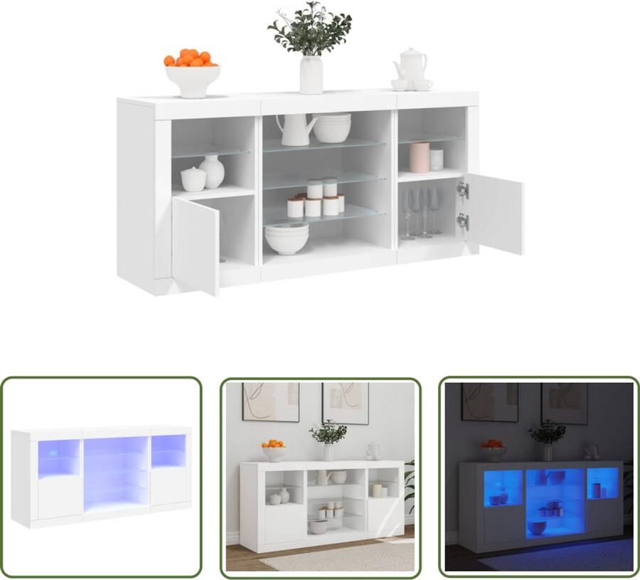 The Living Store Dressoir met LED-verlichting 142 5x37x67 cm wit Dressoir Kast Led Verlichting Modern Interieur Woonkamer Meubilair
