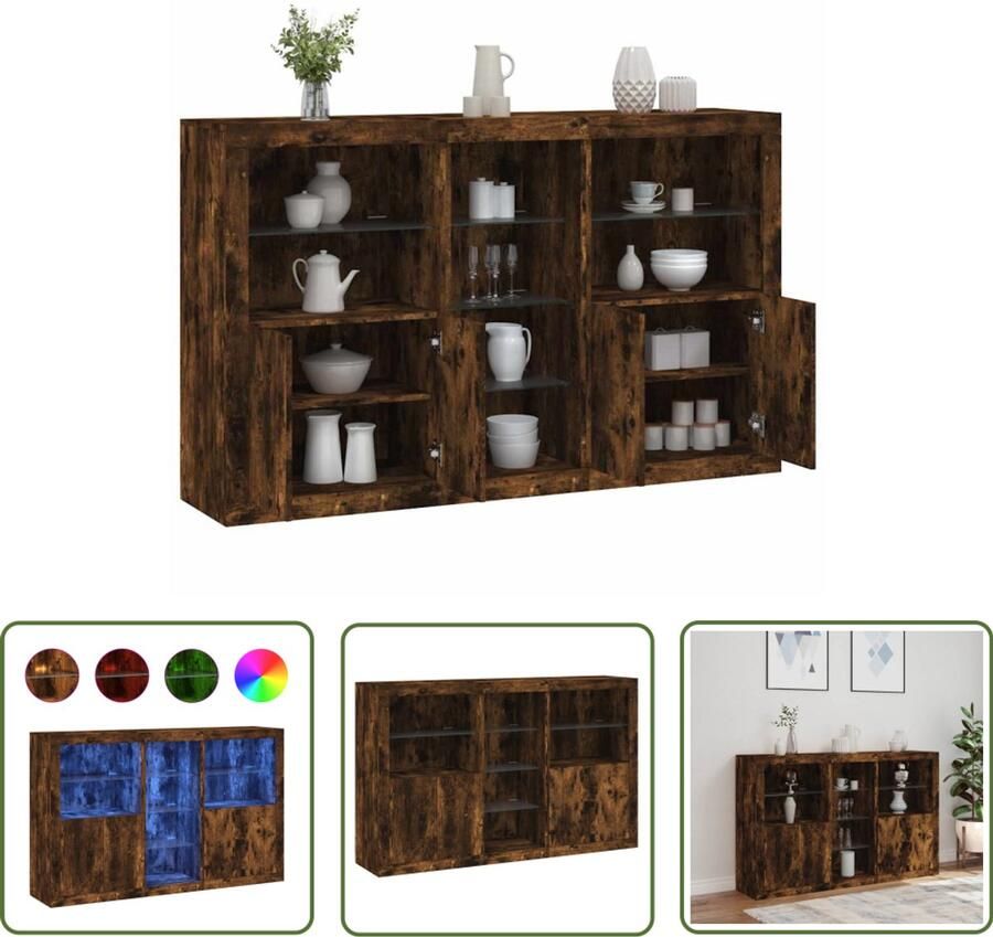 VidaXL Dressoir met LED-verlichting 162x37x100 cm gerookt eikenkleurig Dressoir Led Verlichting Houten Dressoir Bruine Dressoir Vintage Dressoir