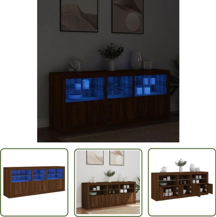 VidaXL Dressoir met LED-verlichting 162x37x67 cm bruin eikenkleur Dressoir LED-verlichting Houten Dressoir Modern Dressoir Kast