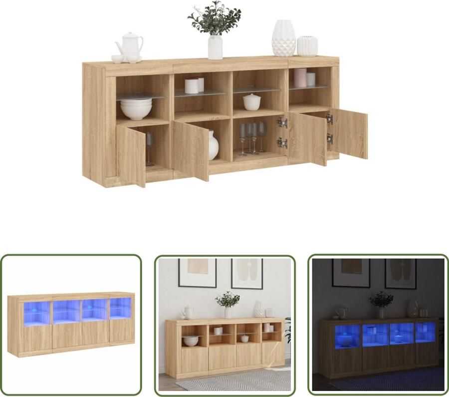 The Living Store Dressoir met LED-verlichting 163x37x67 cm sonoma eikenkleurig Dressoir Led Verlichting Salontafel Woonkamermeubilair Houten Dressoir