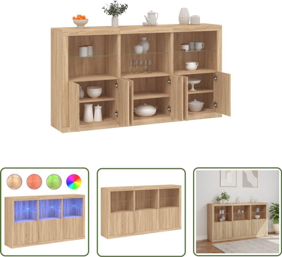 The Living Store Dressoir met LED-verlichting 181 5x37x100 cm sonoma eikenkleur Modern Dressoir Led Verlichting Dressoir Kast Sonomaplank Salontafel