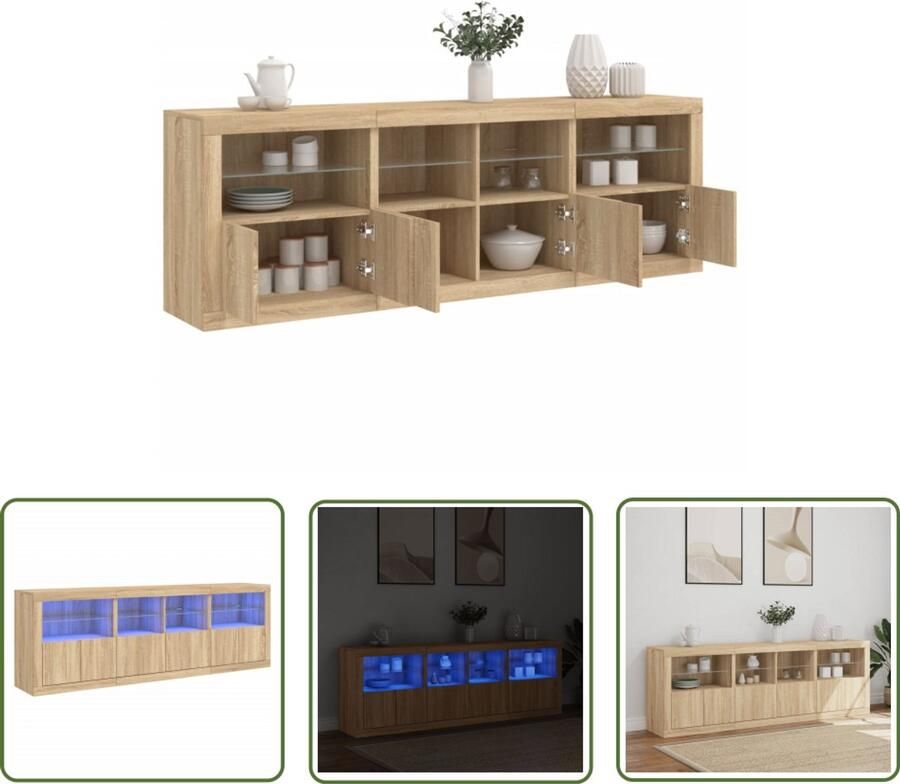 VidaXL Dressoir met LED-verlichting 202x37x67 cm sonoma eikenkleurig Dressoir LED-verlichting Salontafel Houten Dressoir Landelijk Dressoir