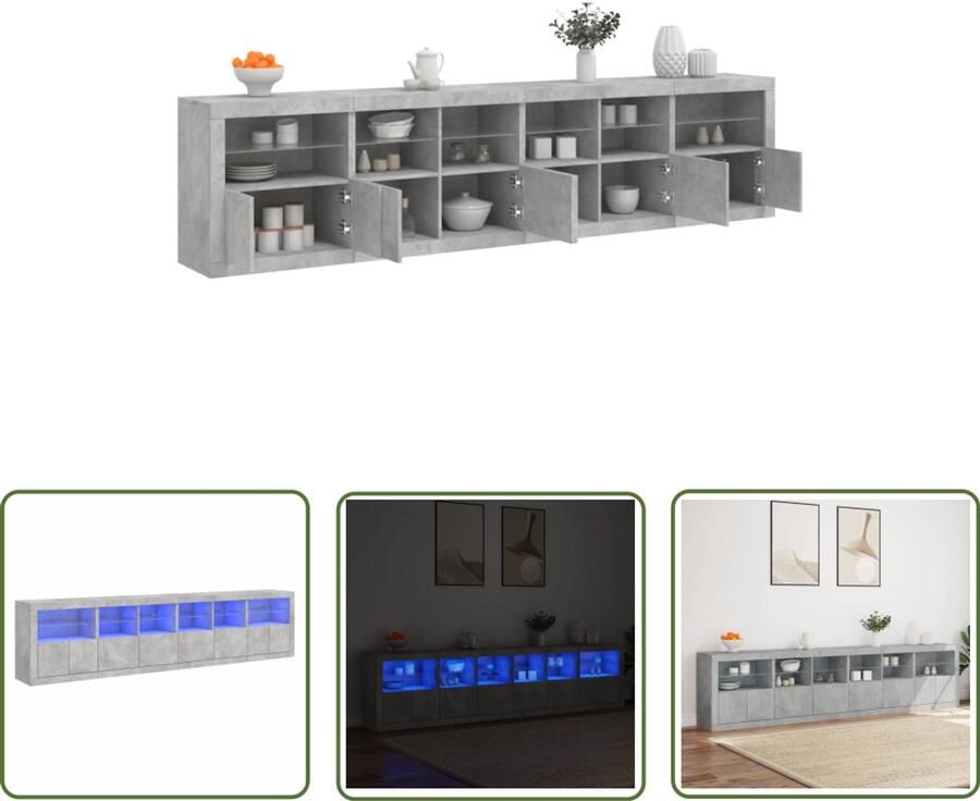 The Living Store Dressoir met LED-verlichting 283x37x67 cm betongrijs Modern Dressoir Led Verlichting Opberg Kast Tv Meubel Woonkamer Meubilair