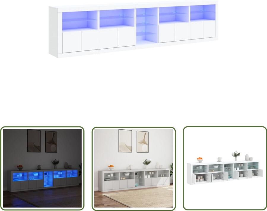 The Living Store Dressoir met LED-verlichting 283x37x67 cm wit Modern Dressoir Led Verlichting Opberg Kast Tv Stand Salontafel