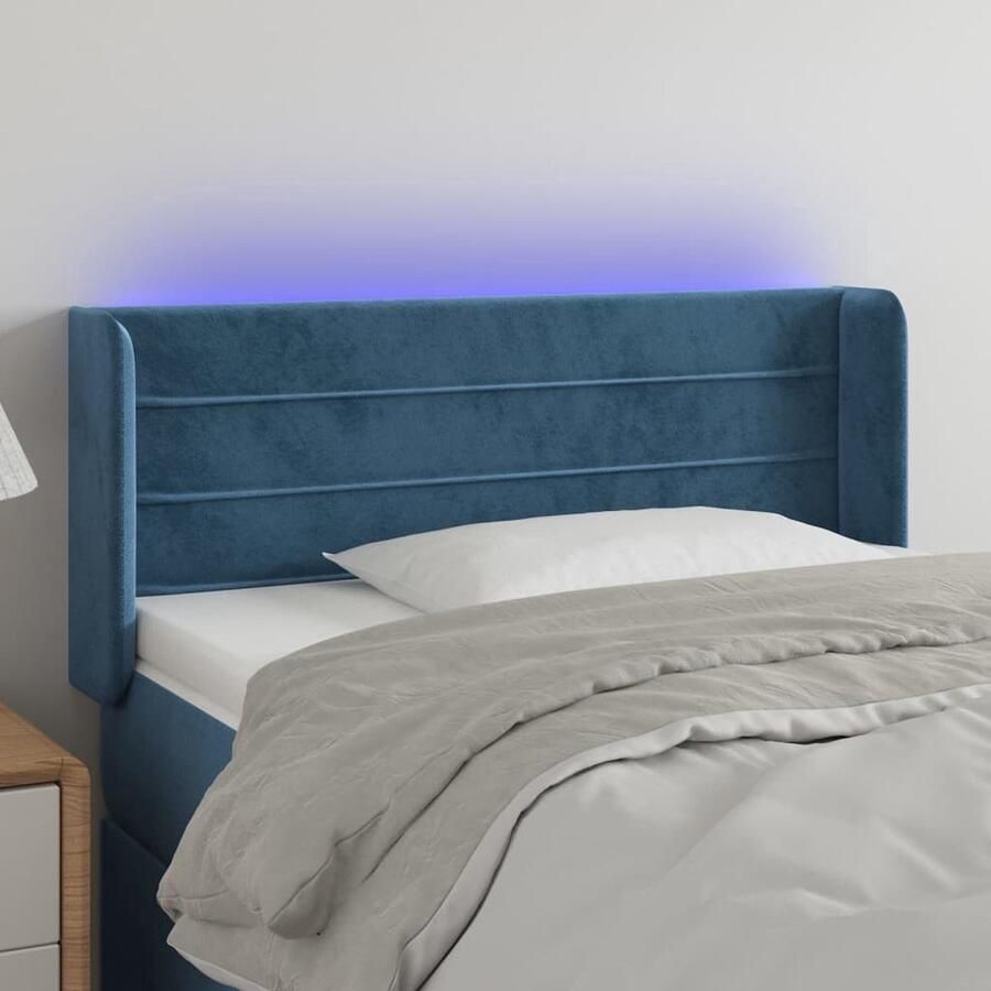 The Living Store Hoofdbord donkerblauw LED 103 x 16 x 78 88 cm verstelbaar zacht fluweel kleurrijke LED-verlichting snijdbare LED-strip inclusief montagehandleiding en USB-aansluiting