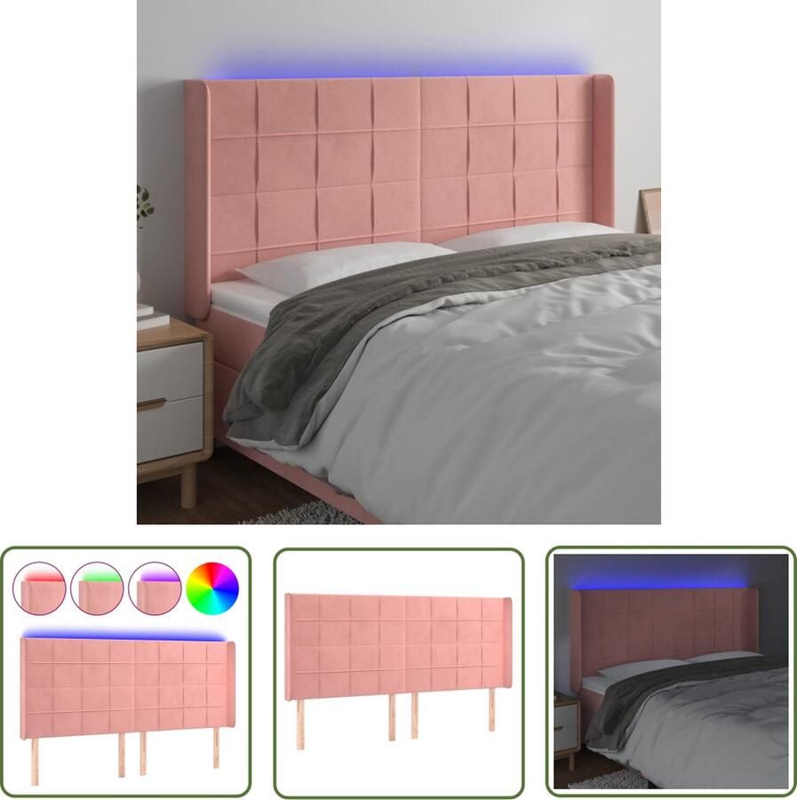 The Living Store Hoofdbord LED 163x16x118 128 cm fluweel roze Hoofd Bord Led Verlichting Hoofdbord Roze Velvet Hoofdbord Slaapkamers Decoratie